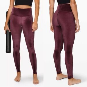 Lululemon Purple Burgundy Velour Wunder Lounge High Rise Tight Legging Sz 8 Cozy